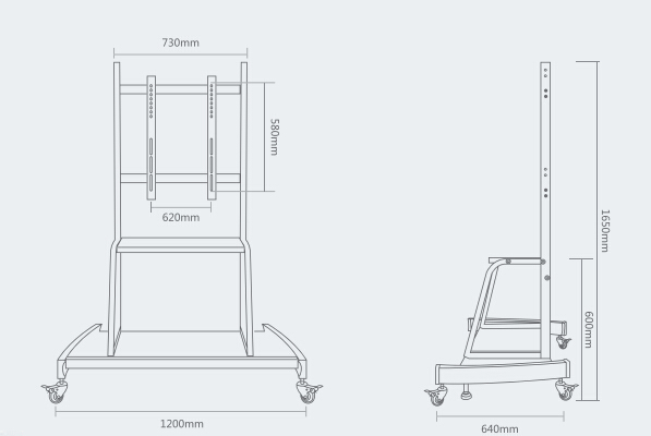 液晶一體機移動支架F1500產品尺寸細節